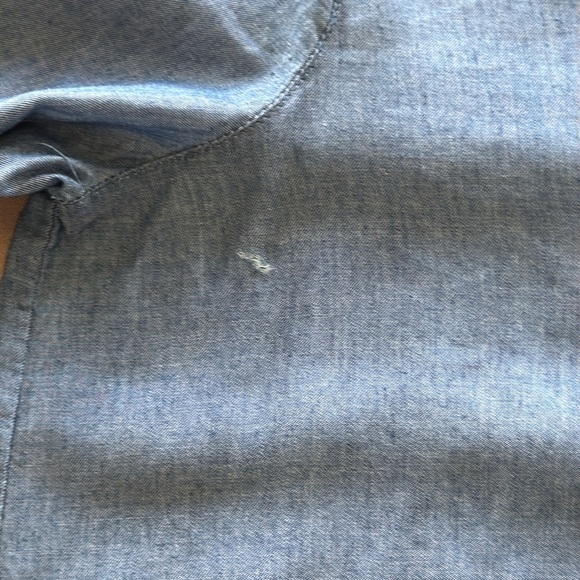 LOFT Blue Chambray Pleated Button Front Henley Popover Tunic Tie Cuffs Sz S - Picture 8 of 15